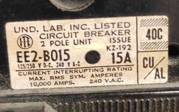 ITE Siemens EE2-B015 15 Amp 2 Pole 240V Bolt-On Circuit Breaker Obsolete