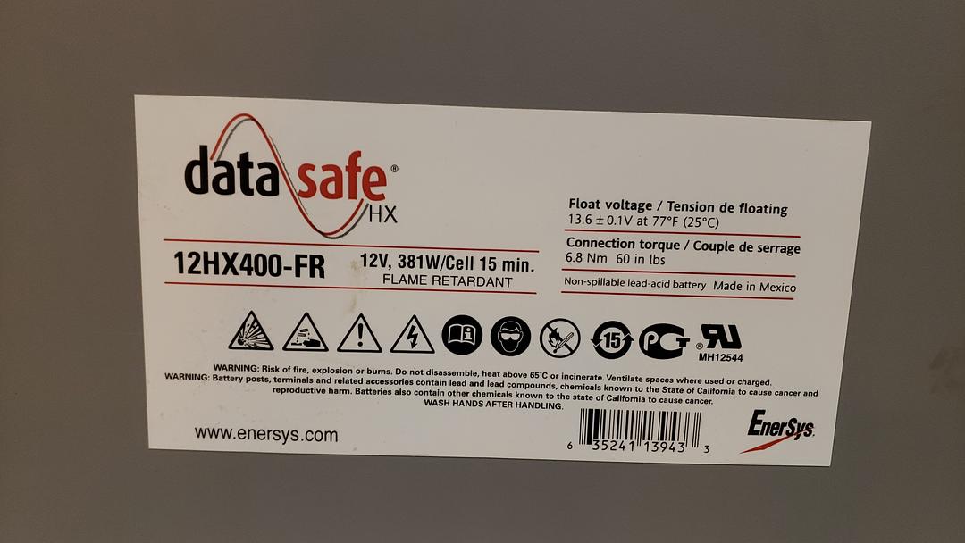 Lead Battery Data Safe 12HX400-FR 94A '17 TESTED GOOD(S6LLST11090)