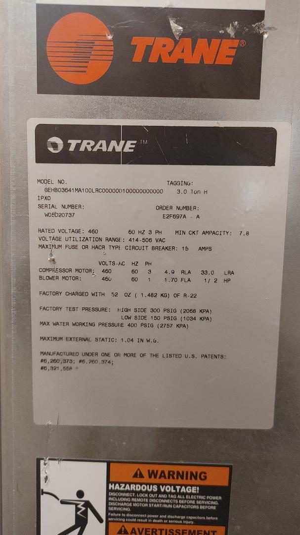 Trane GEHB 3Ton Heating and Cooling Heat Pump