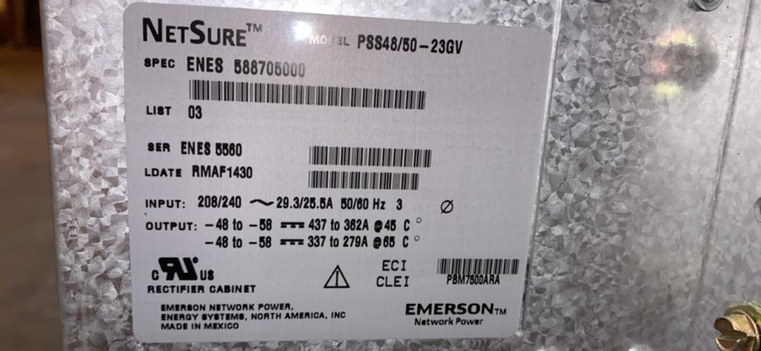 Emerson NETSURE Rectifier 701 DC Power System with 33 R48-3500E Modules(S6LLST8900)