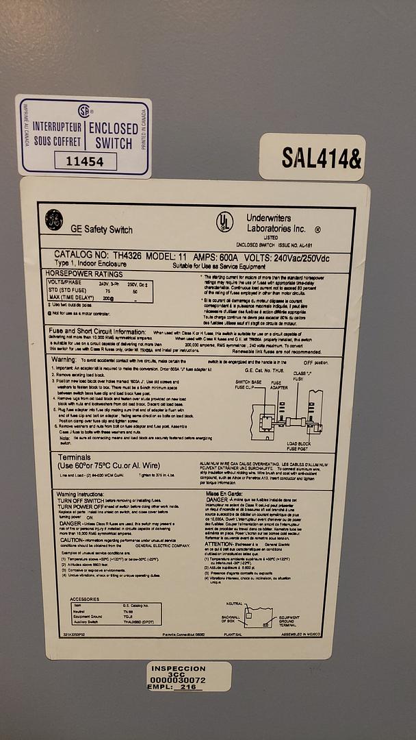 600A 600 Amp GENERAL ELECTRIC Heavy Duty Safety Switch(S6LLST12176)