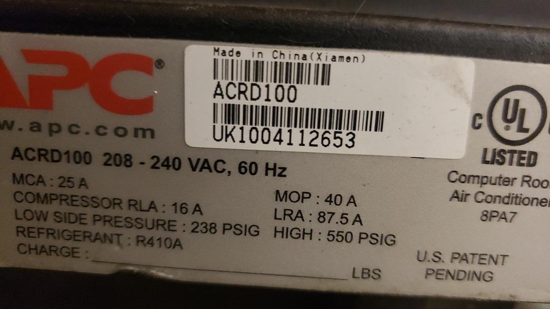 APC ACRD100 Air Cooled "InRow" ACs '10 SC Series 3 TON(S6LLST8373)