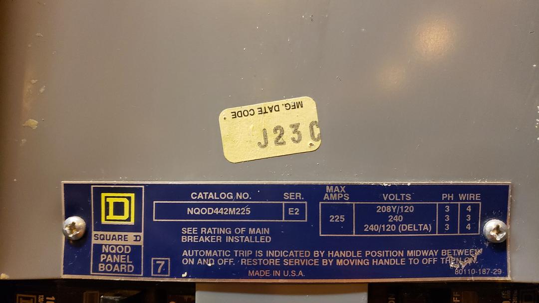 225A 240V Square D NQOD Breaker Panelboard Loaded 3PH Dual Main Feed(S6LLST11848)
