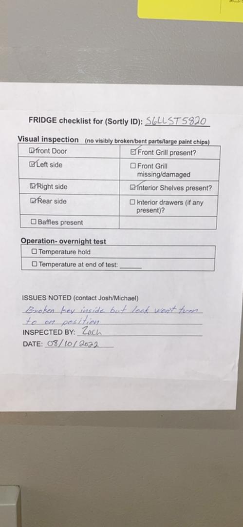 Untested Lock is Stuck Revco Refrigerator(S6LLST5820)