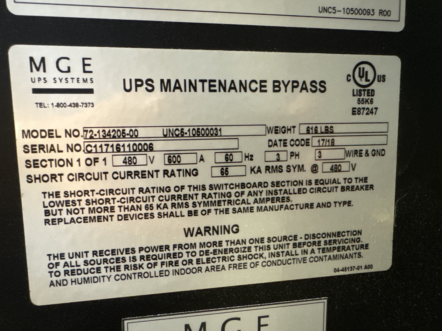 250/500KW Symmetra PX UPS 500kVA 480/480 Volt