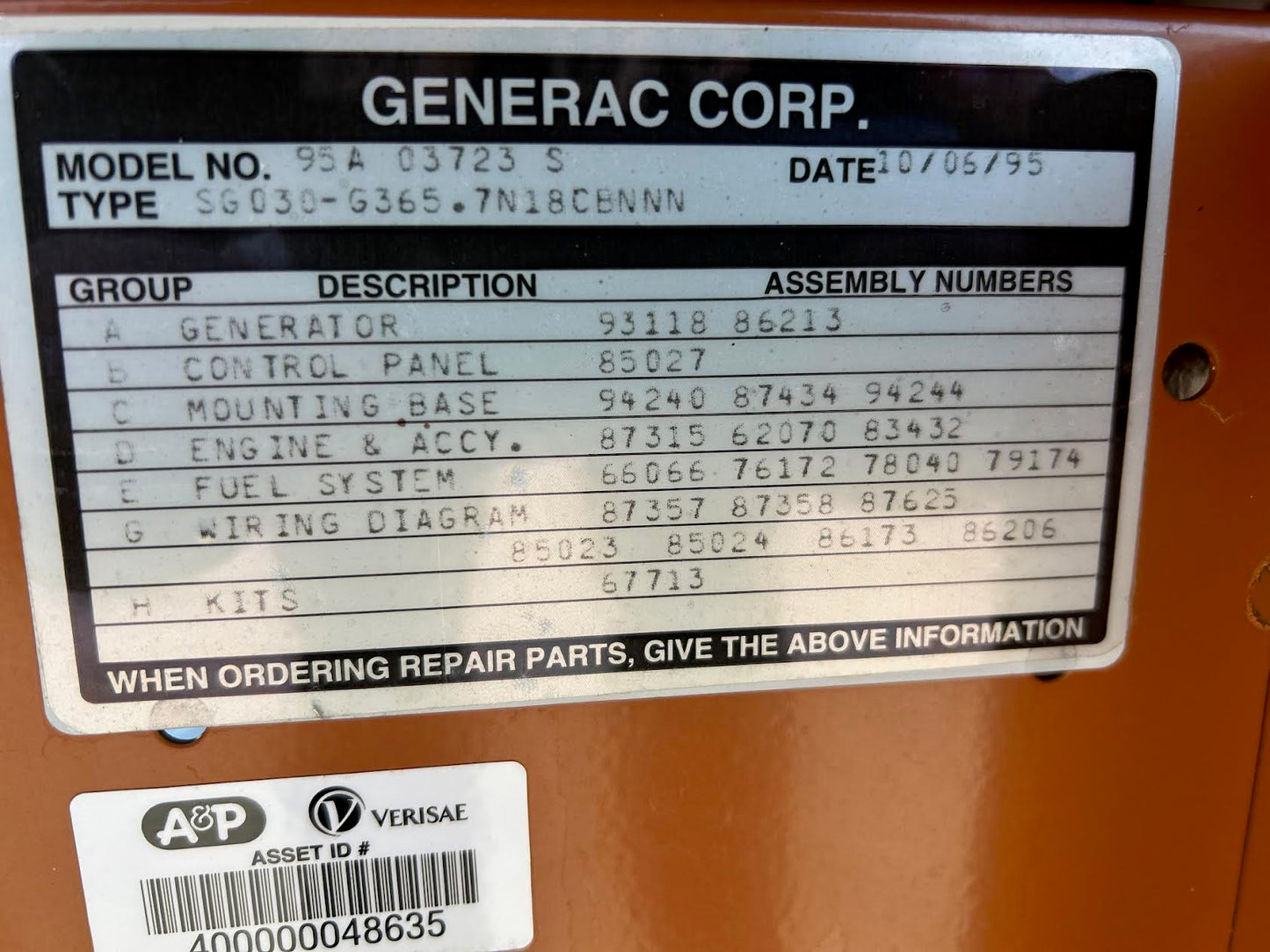 30KW Generac Generator NG/LP 3PH 120/208V '95 632hrs LOAD TESTED-17519