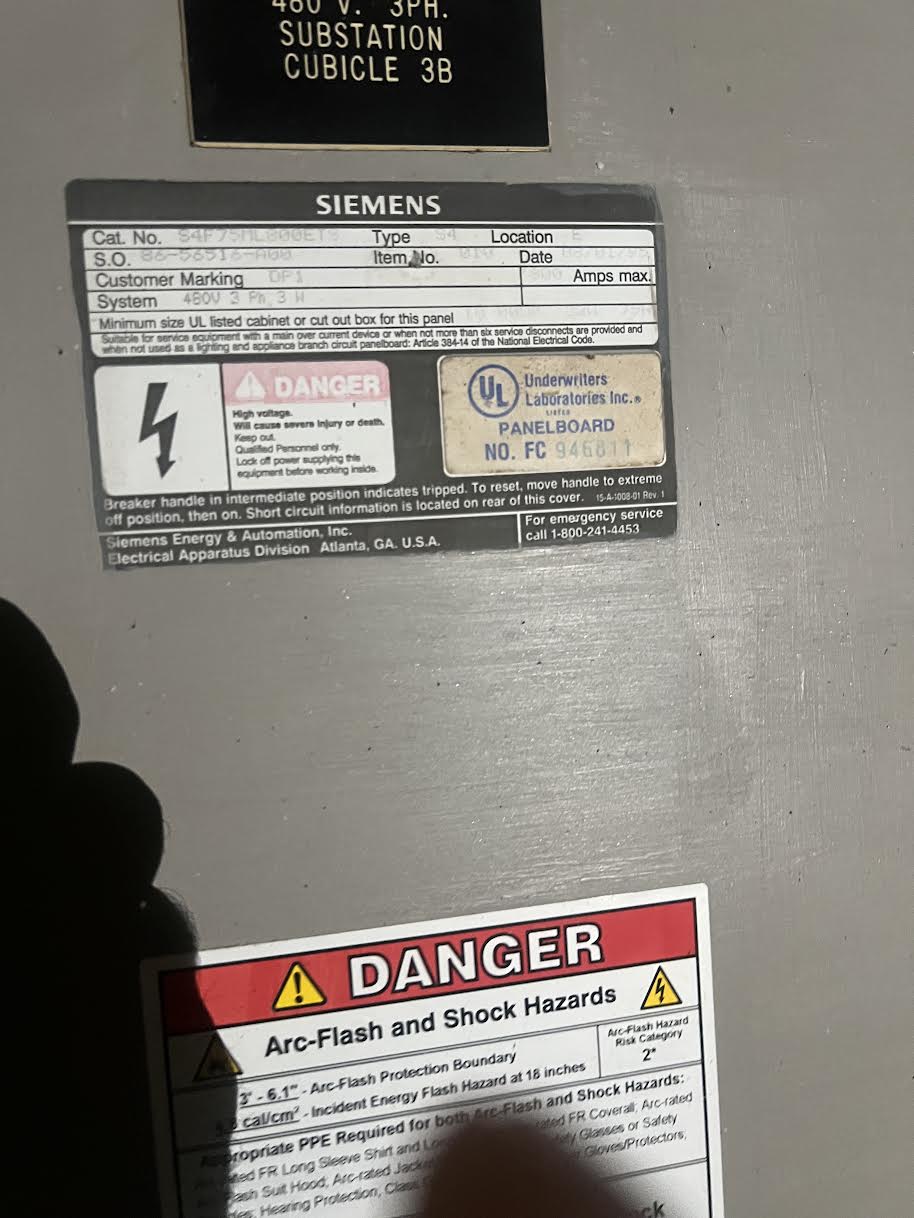 Siemens Type S4 Panelboard 800A 480V 3ph 24 Subfeed Breakers
