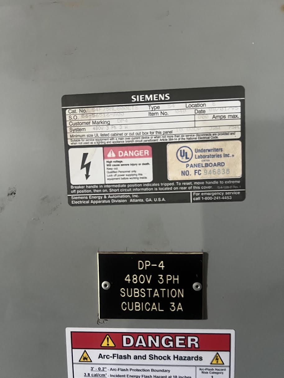 Siemens Type S4 Industrial Panelboard 800A 480V Distribution Switchboard 14 Subfeed & Main