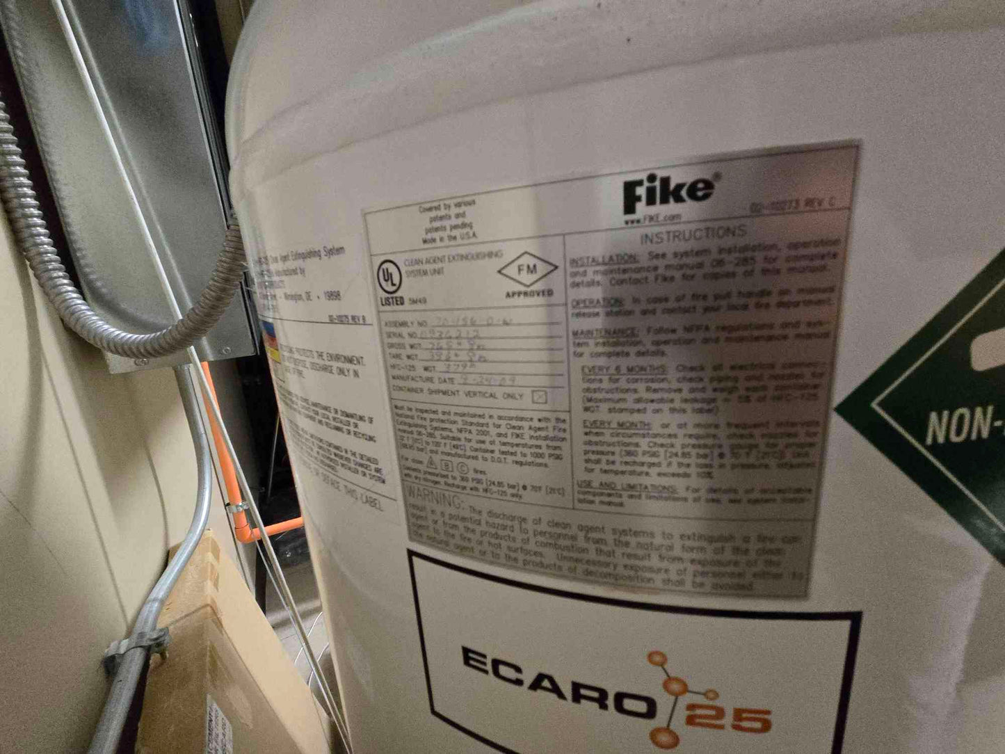 Fike 379 Lbs Ecaro 25 HFC-125 M5698 Fire Suppression Tank Cylinder