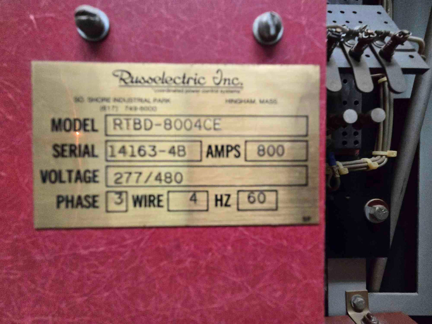 800A Russelectric ATS 277/480 3Ph 4 Wire RTBD-8004CE