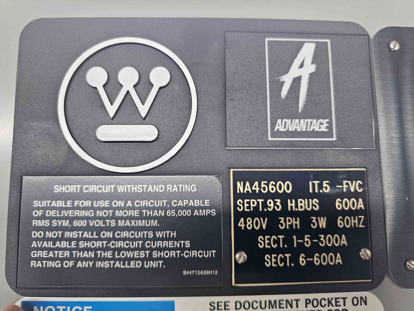 Westinghouse Advantage Motor Control Center MCC 480V 3PH 600A 65kA 6-Sec Cutler Eaton