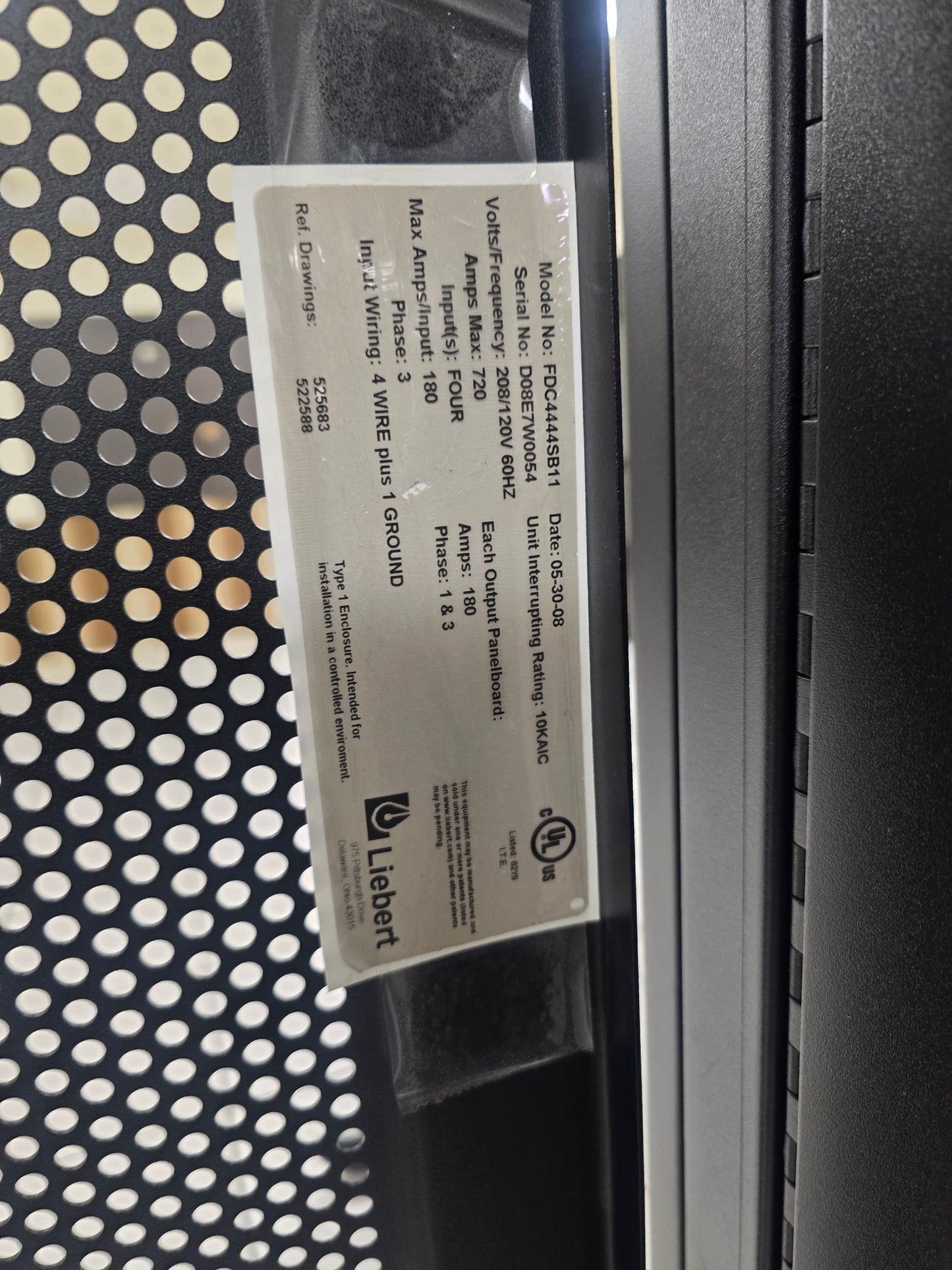Liebert FDC FDC4444SB11 720A Data Center Power Distribution Cabinet 208V