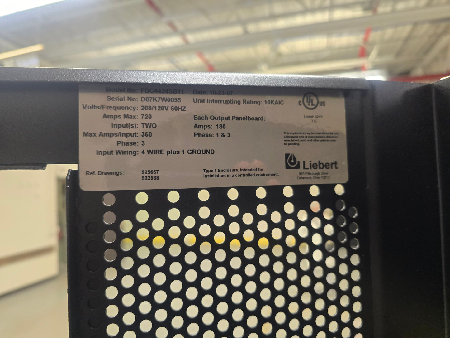 Liebert FDC FDC4424SB11 720A 208Y/120V 3 Phase Floor Power Distribution Cabinet