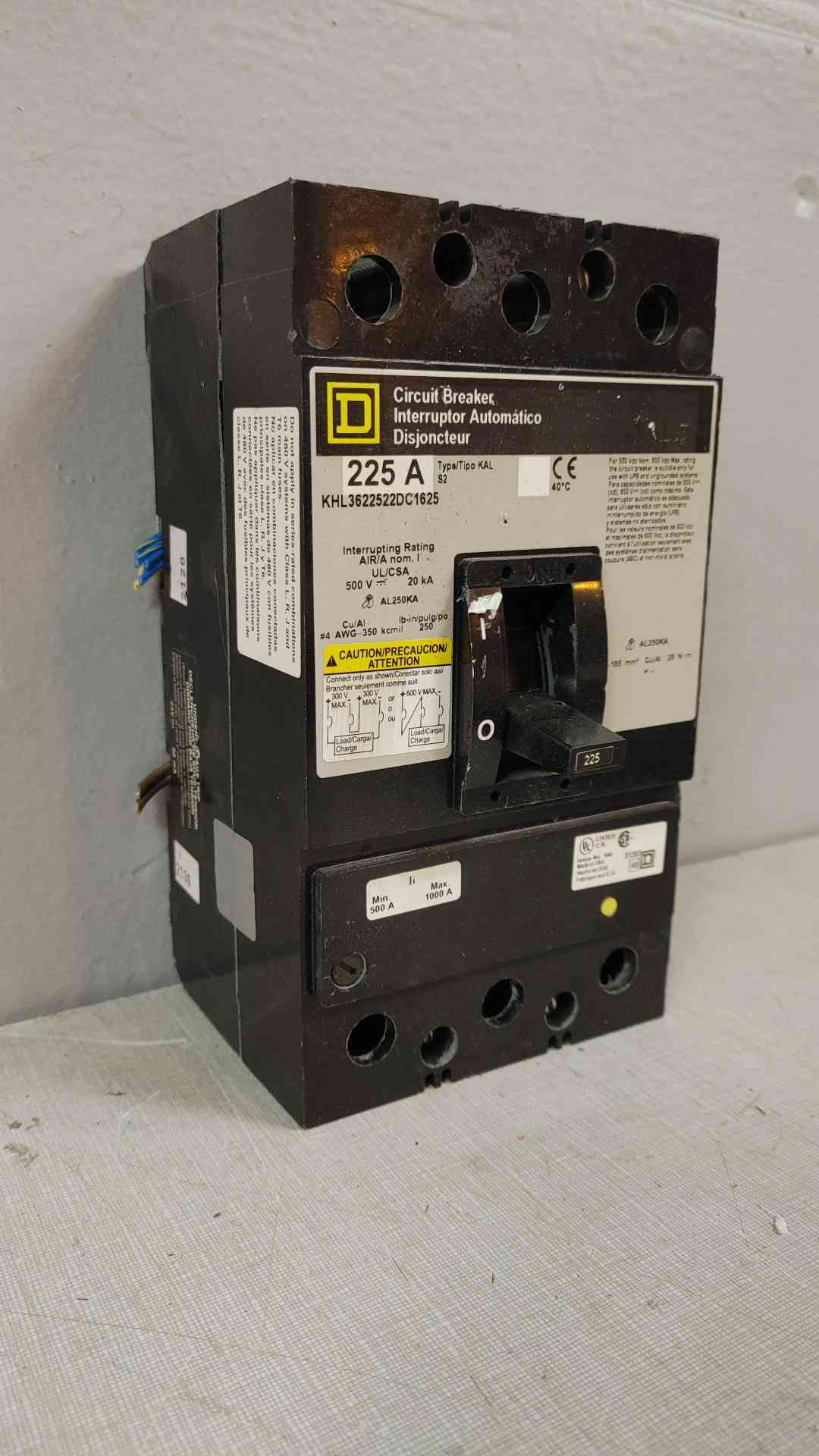 Square D 225A 3 Pole Circuit Breaker 500V KHL3622522DC1625(104616)