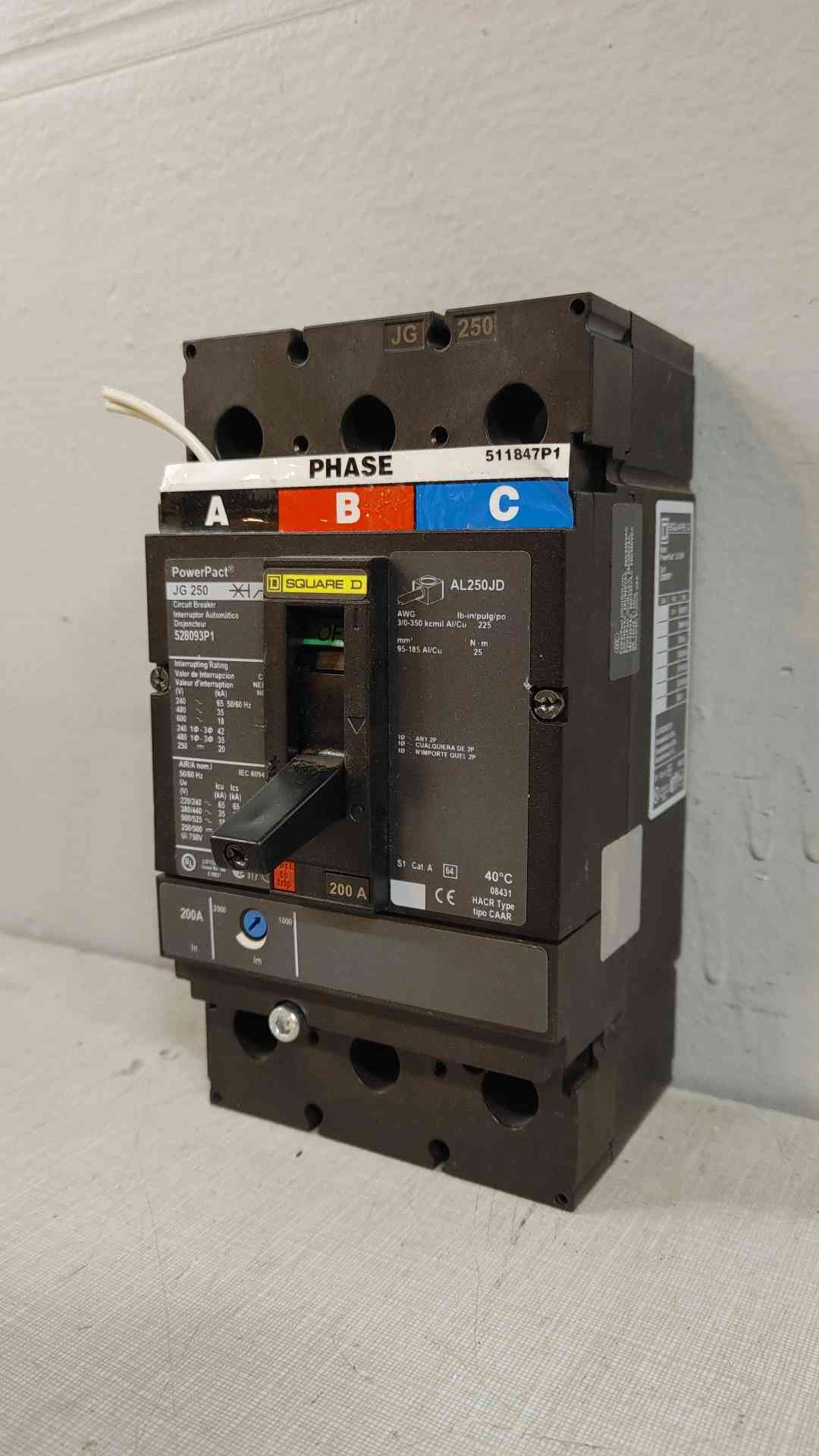 Square D PowerPact 200A 3 Pole Circuit Breaker JG 250(104637)