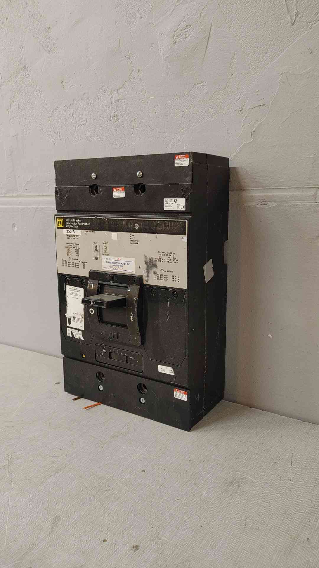 Square D 350A 3 Pole Circuit Breaker 600VDC 250VAC 65KA MHL363501027(104727)