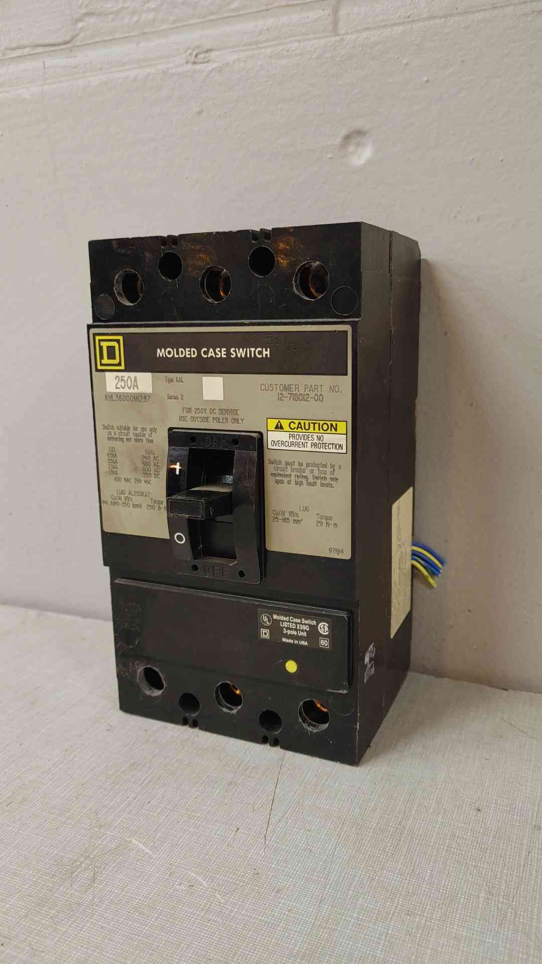 Square D 250A 3 Pole Molded Case Switch KHL36000MI287(104728)