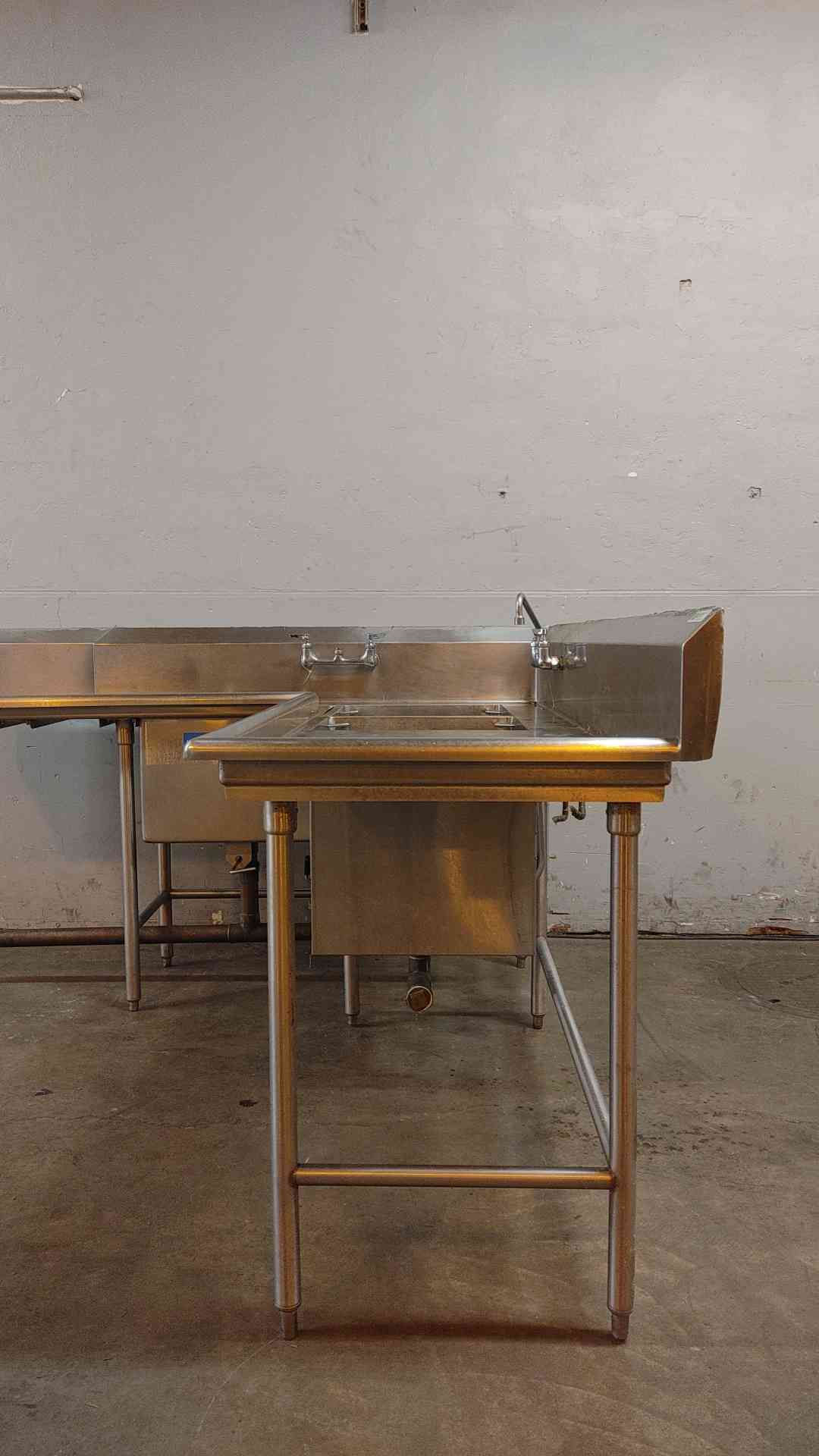 7' Stainless Steel 3 Sink Basin Corner Cafeteria Unit
