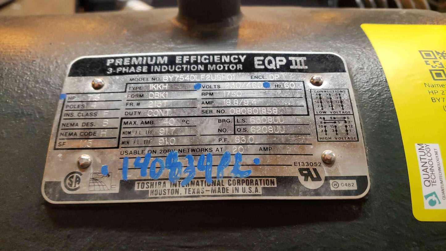 TOSHIBA 7.5HP 230/460 Motor BY754DLF2USH01 (SKU: 106976)