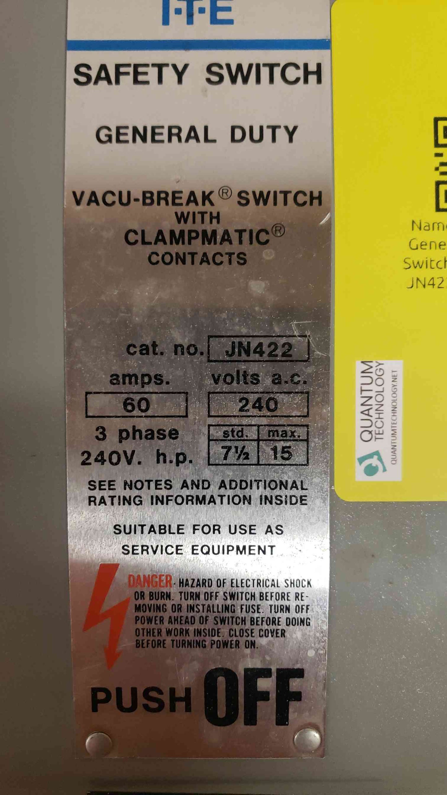GOULD I-T-E General Duty Safety Switch 60A 240V 3PH JN422