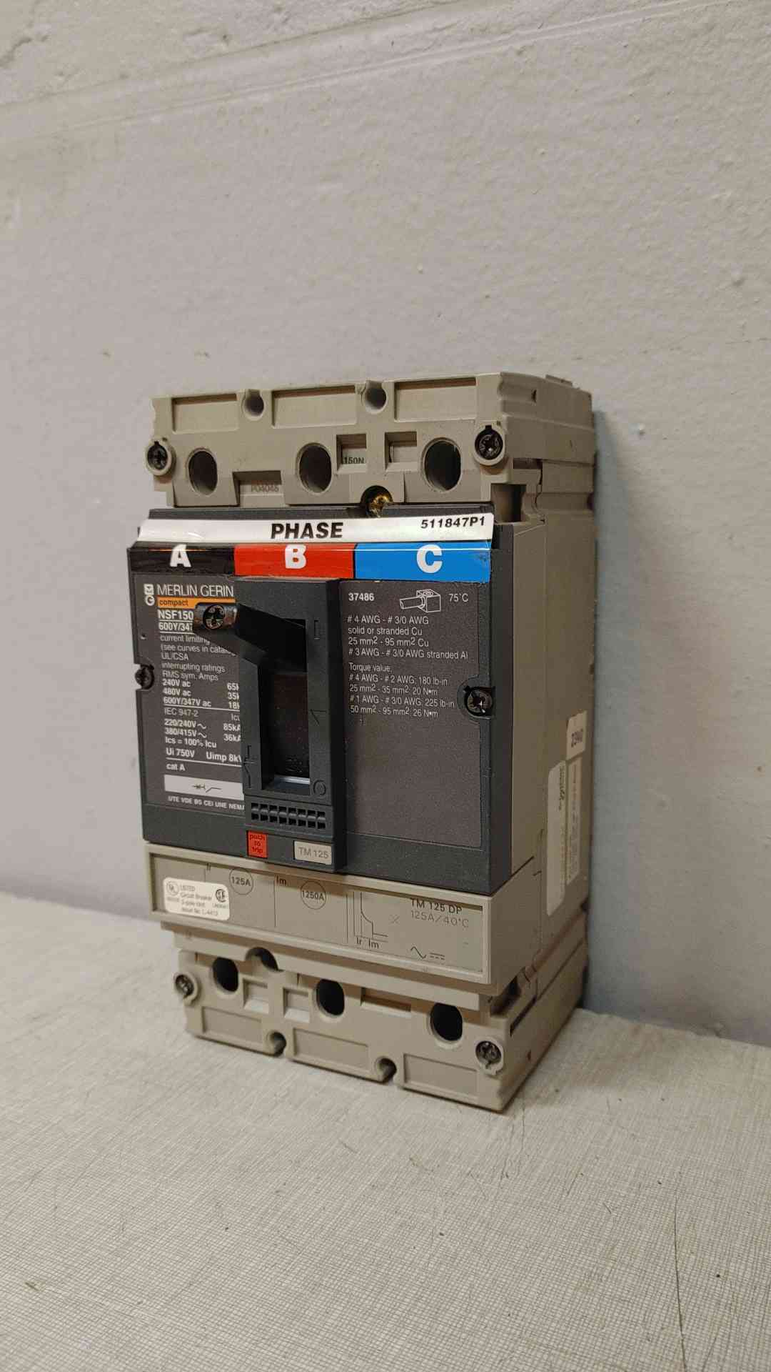 Merlin Green 125A 3 Pole Circuit Breaker 600Y/347V NSF150N (SKU: 107251)