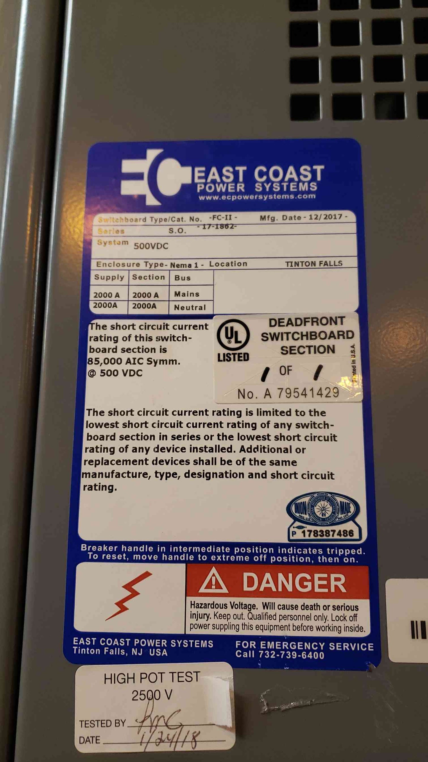 Square D 2000A Disconnect Switchboard NW 20 HDC-C1 GFM (SKU: 107607)