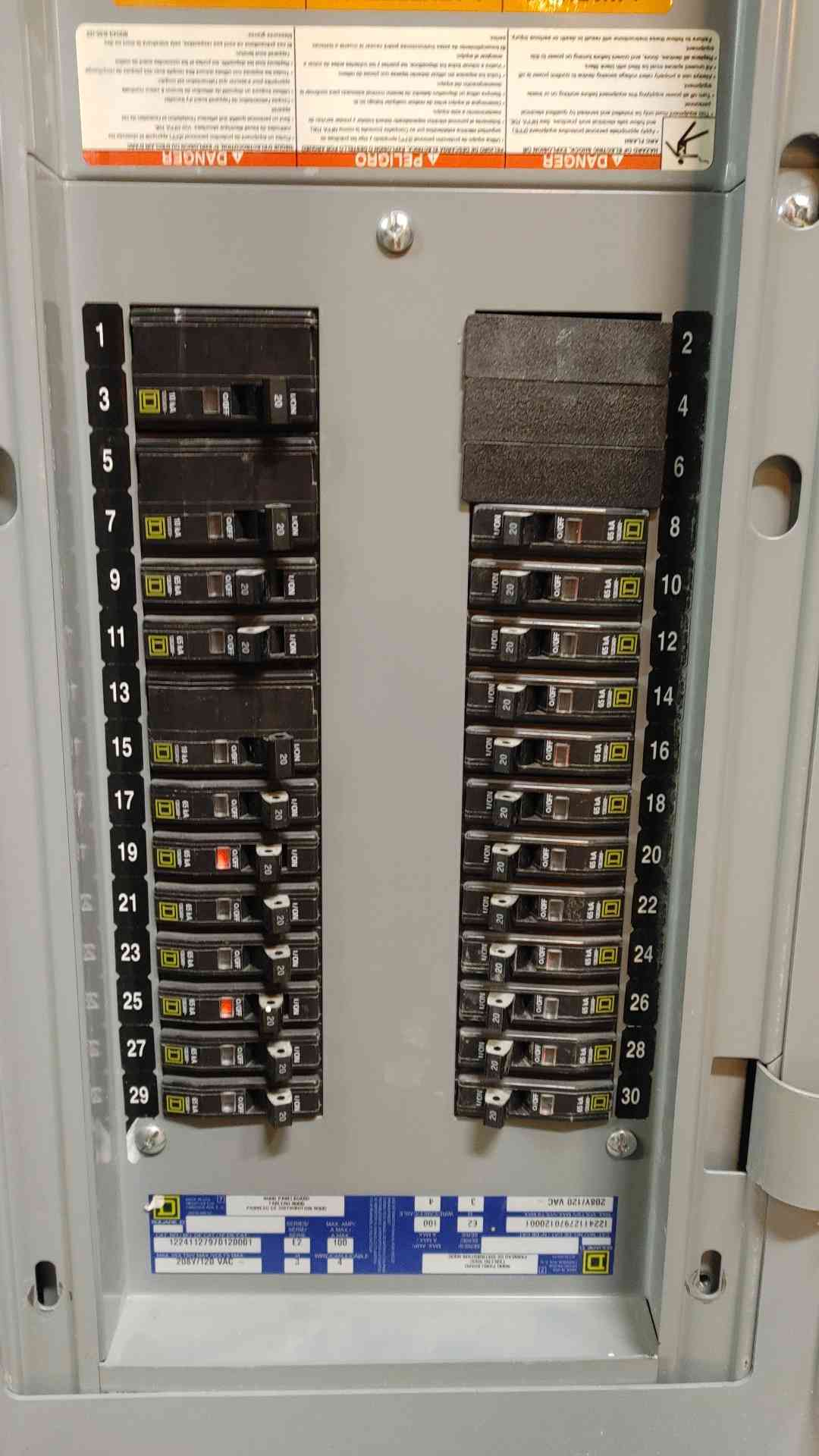 Square D NQOD Breaker Panelboard 100A 3PH 4W 208Y/120VAC 12241127970120001 w/ Main