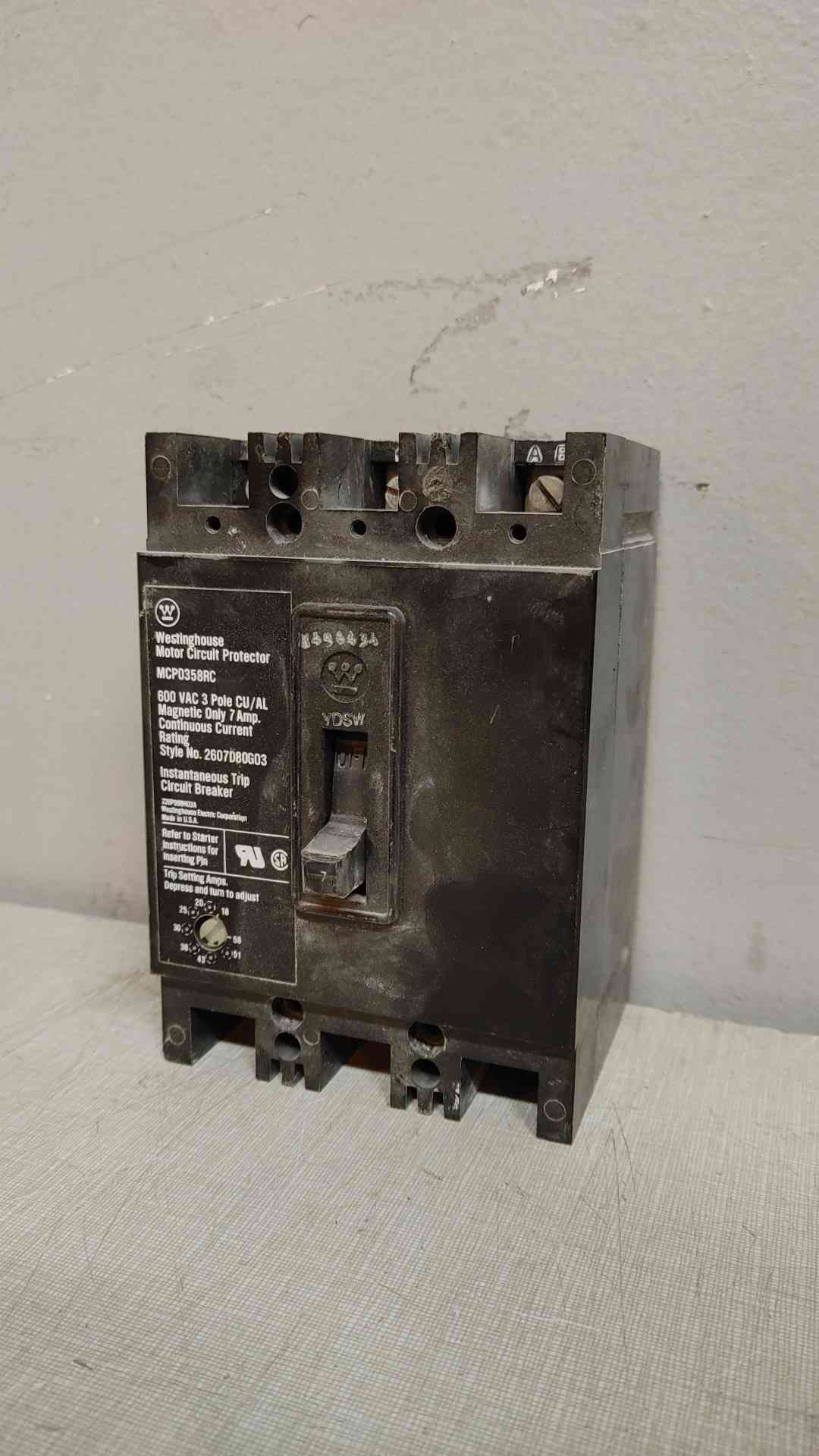 Westinghouse Motor Circuit Protector 3 Pole 7A 600VAC MCP0358RC