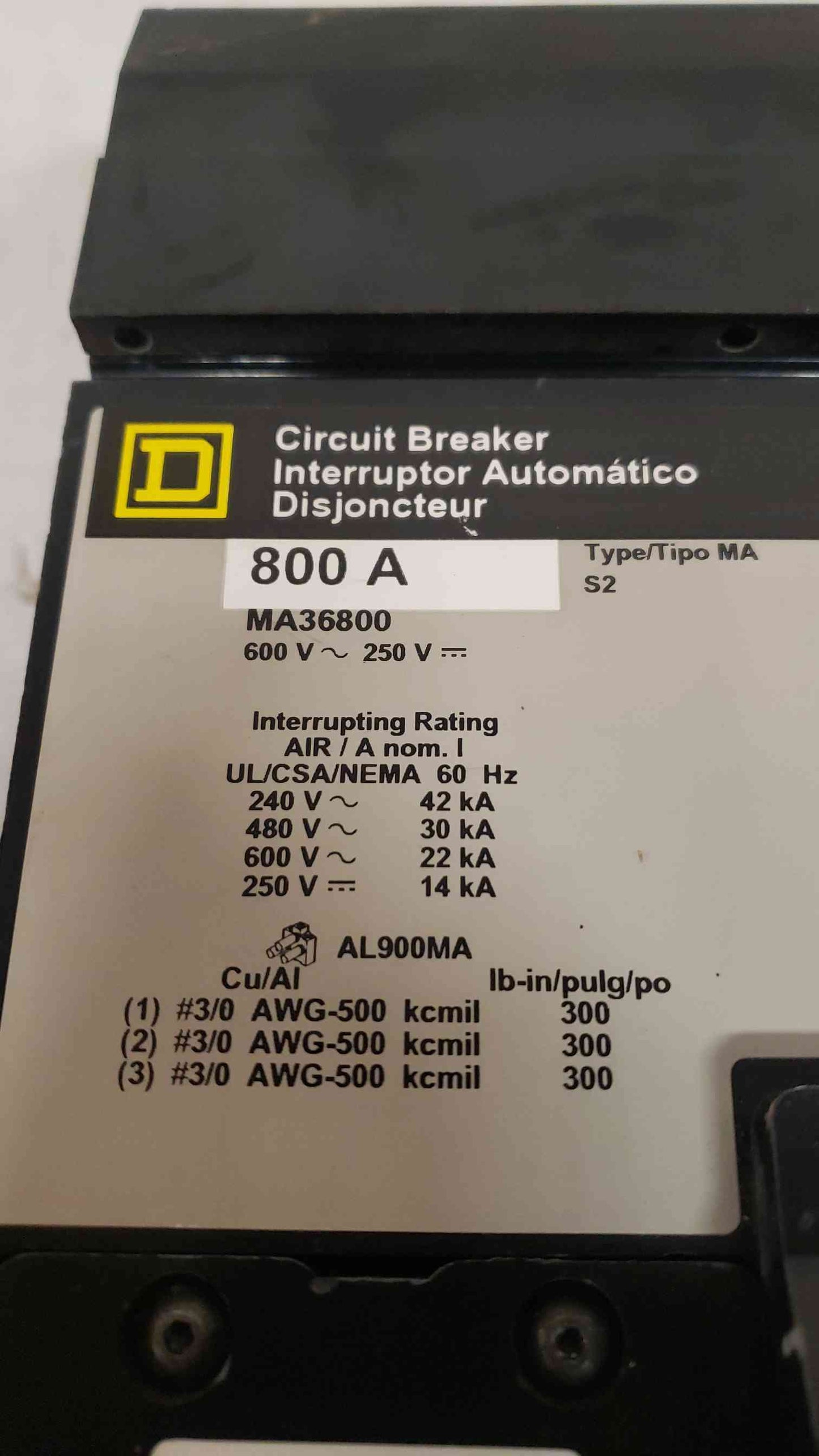 Square D 800A 600V Breaker MA36800 I-Line (SKU: 108148)