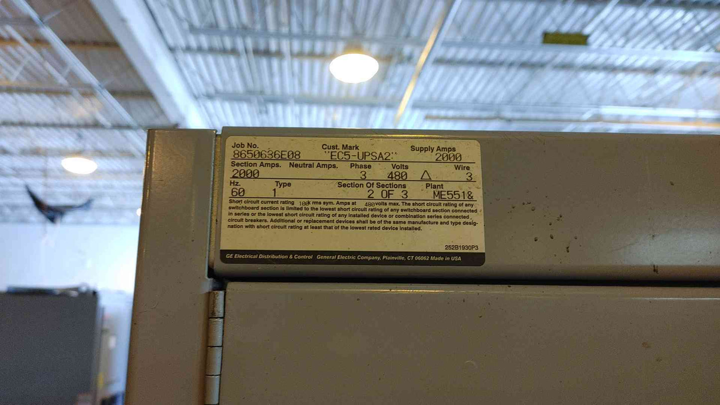 2000A GE Spectra Series Switchboard 3 Section 3PH 480V 28 Distribution & Meter