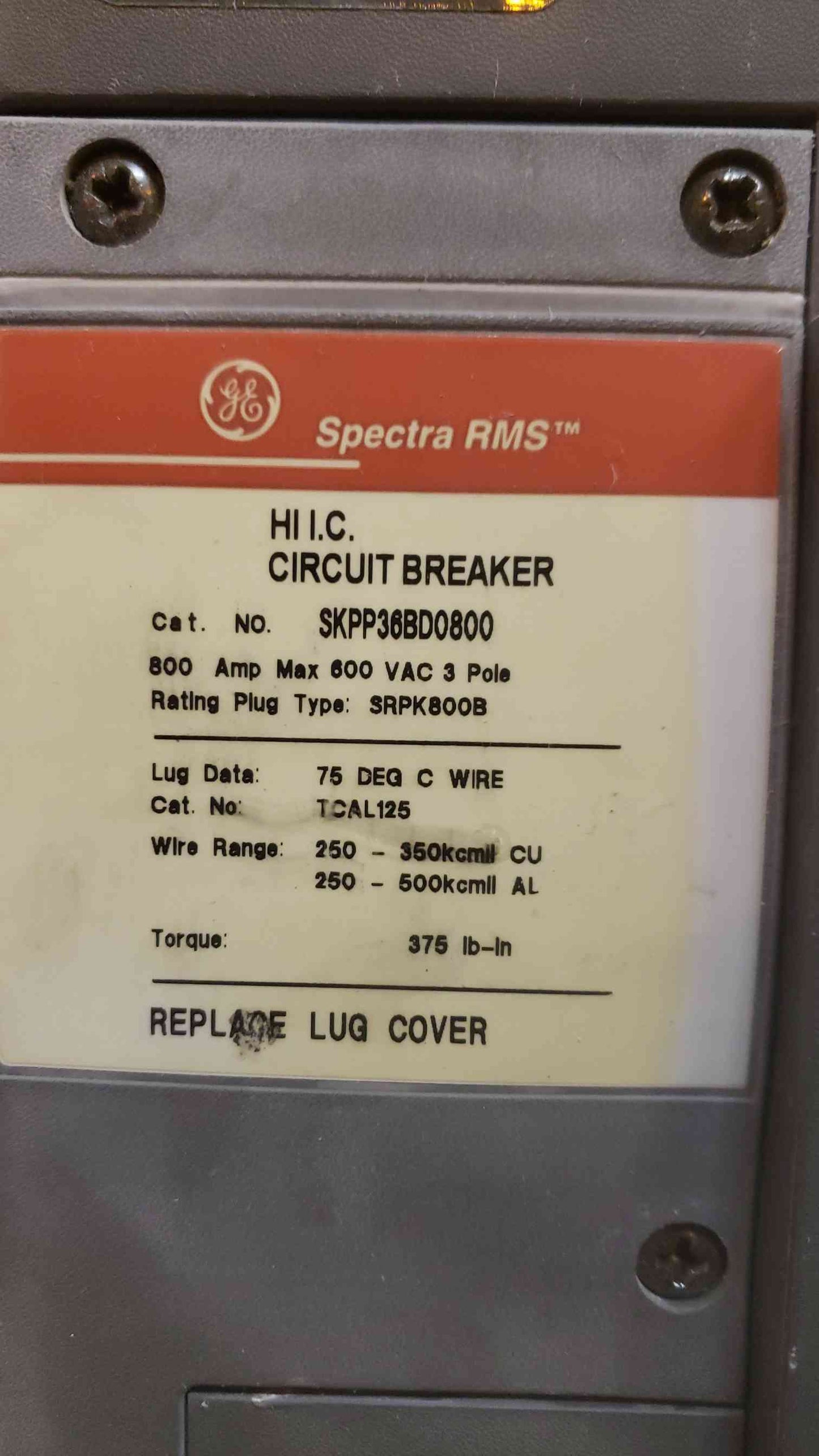 GE Spectra Series 800A 600VAC 3 Pole Breaker SKPP36BD0800 (SKU: 108400)