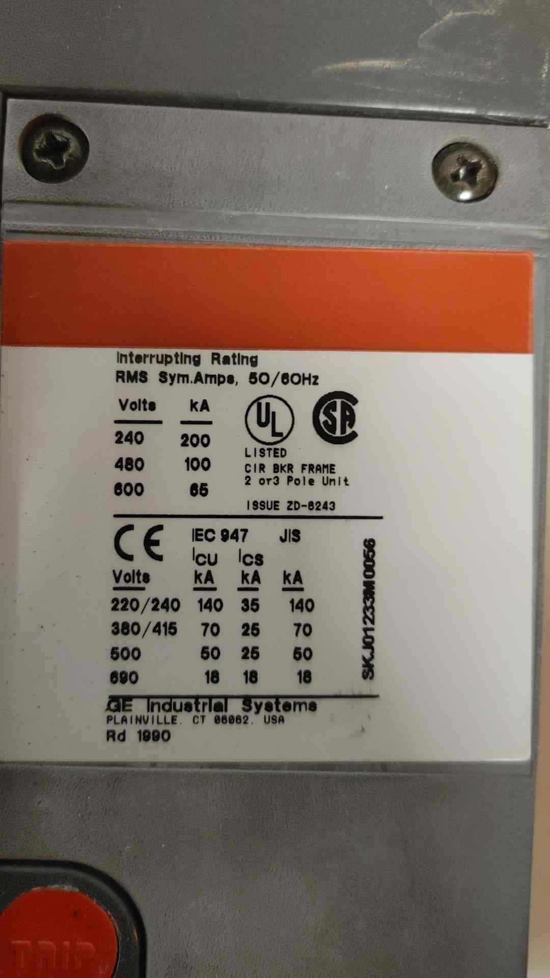 800A GE Hi I.C. Circuit Breaker SKPP36BB0800 800Amp 3 Pole (108608)