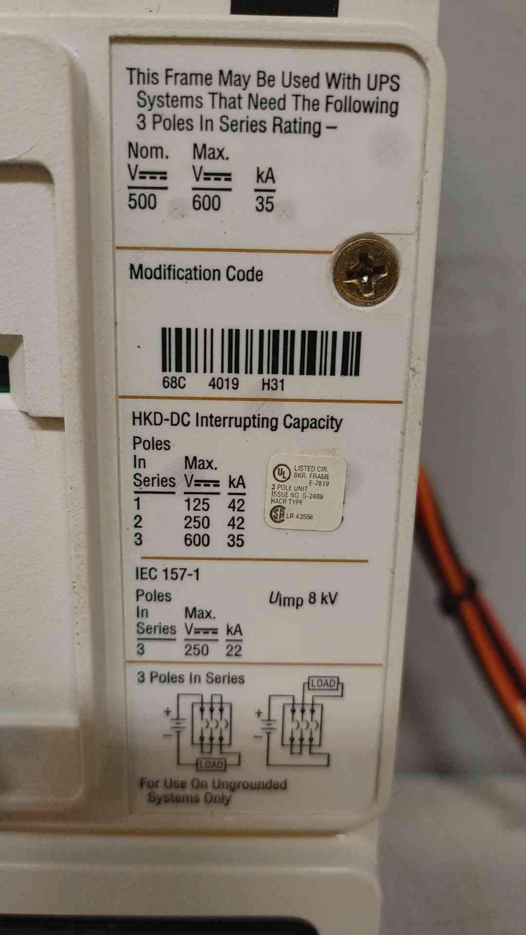 Cutler-Hammer Circuit Breaker 400 Amp 3 Pole HKDDC3400A1301T1001Z01 (108593)