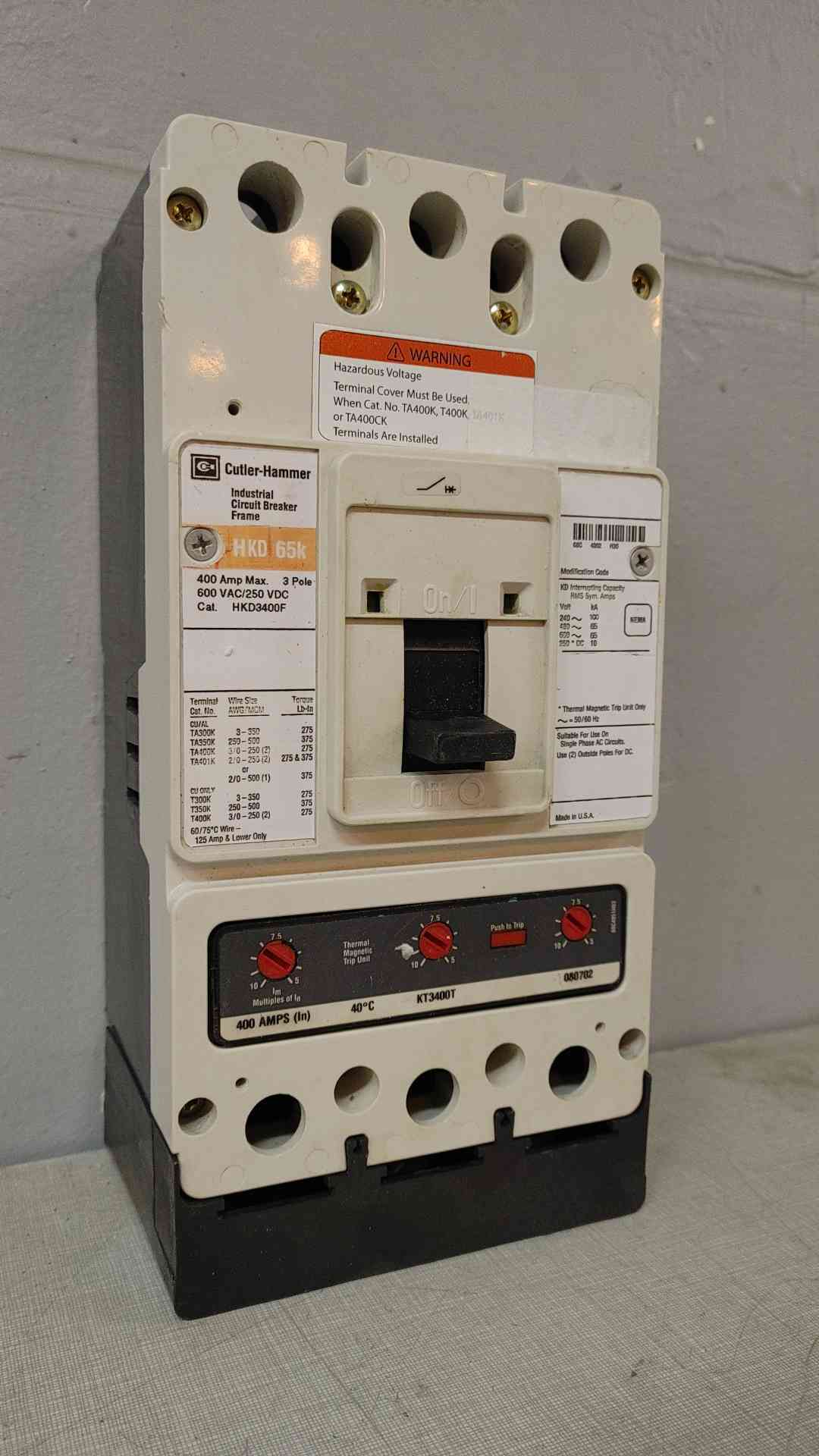 Cutler-Hammer Circuit Breaker 400A 600VAC 250VDC HKD3400F (108854)