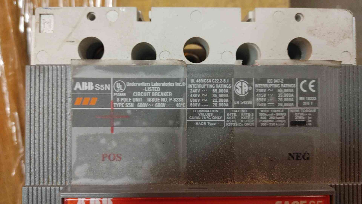 ABB S5N 400A 3 Pole Circuit Breaker 600VDC P-3238 (108820)