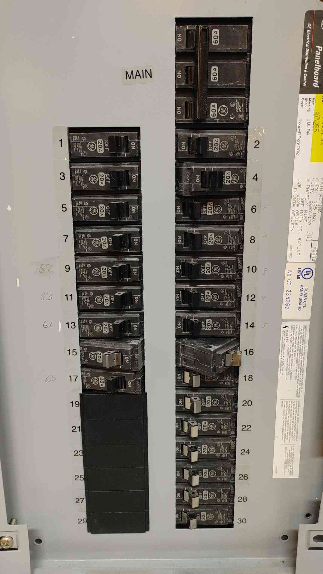 GE A Series Panelboard 125 Amp 208/120 Volt 3 Phase 4 Wire with Main (108977)