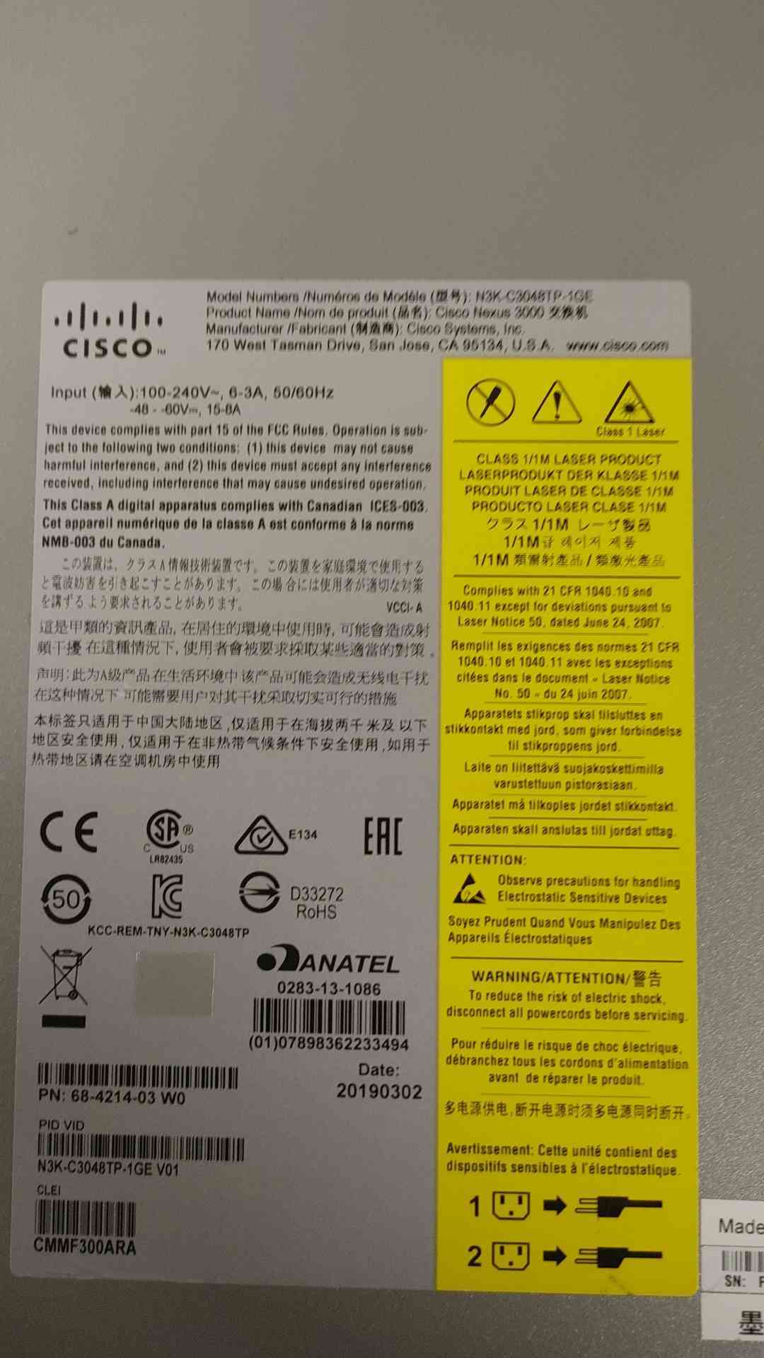 *Pickup Only* Cisco Nexus 3000 N3K-C3048TP-1GE (109117)