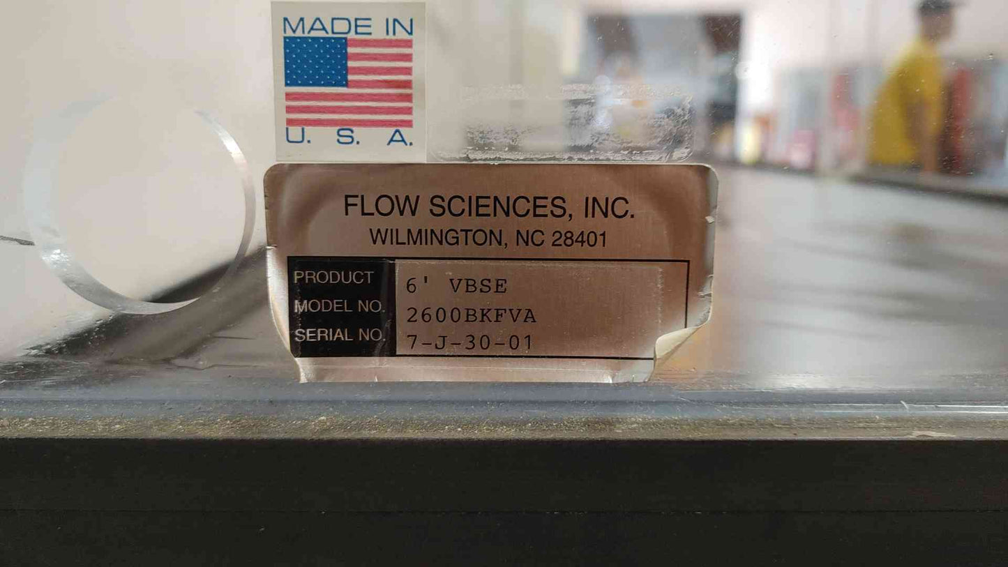 6' Flow Sciences Fume Hood 2600BKFVA Bench top Plexiglass