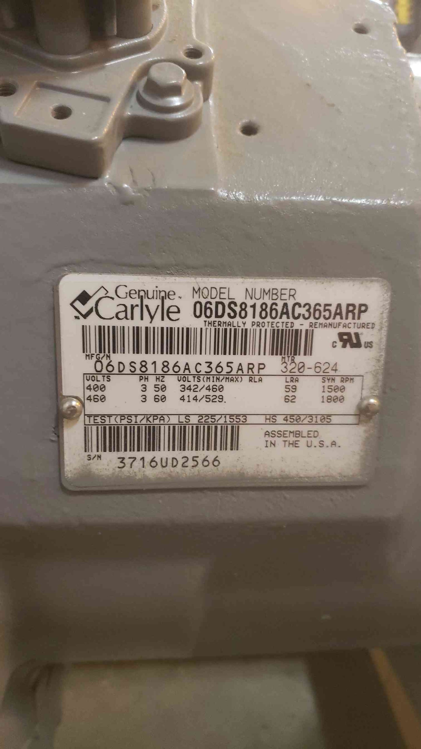 Carlyle Compressor 460V 3PH 06DS8186A365ARP (SKU: 109347)