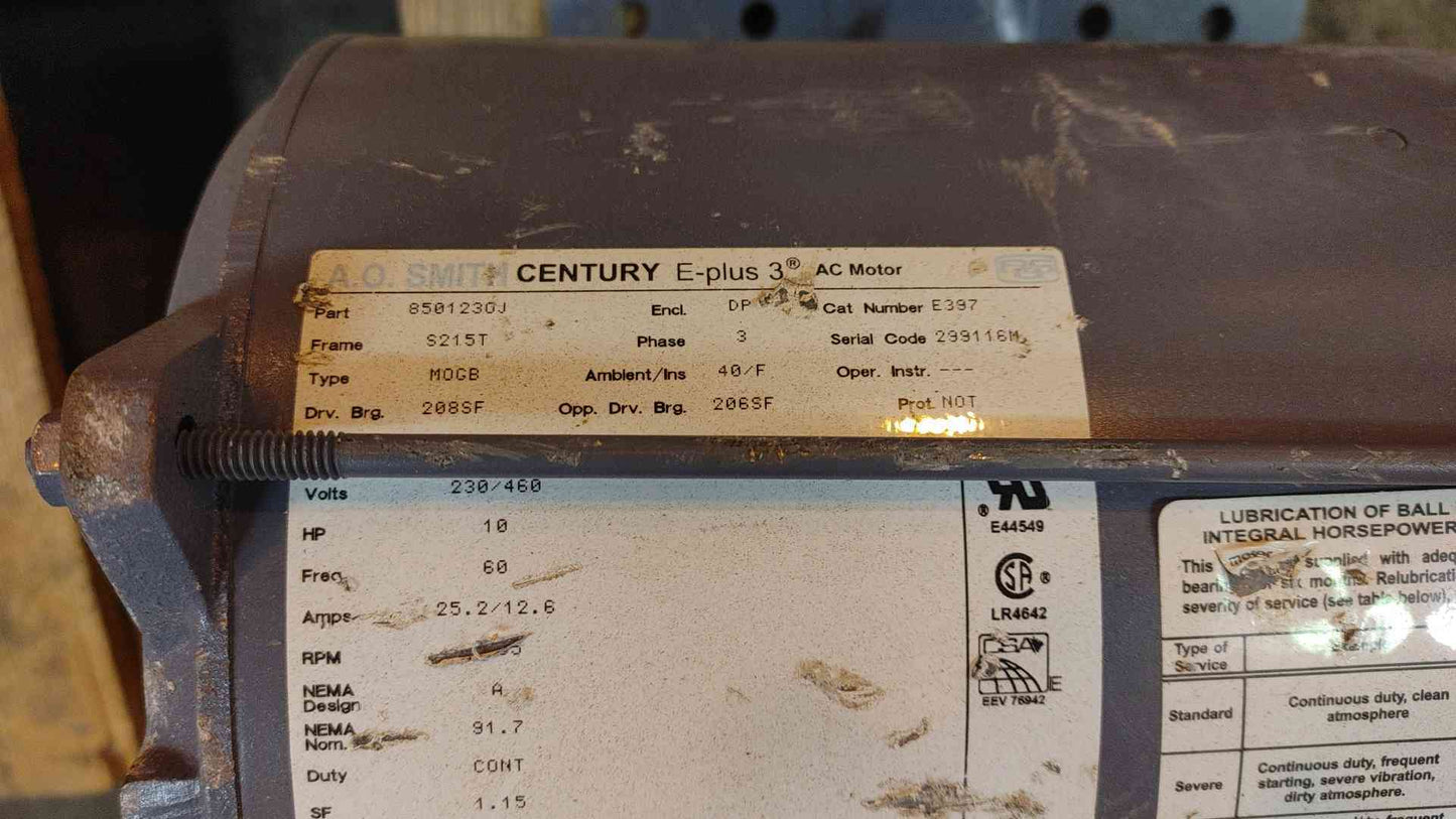 High-Efficiency A.O. Smith Century E-Plus 3 10 HP Three-Phase Industrial Electric Motor