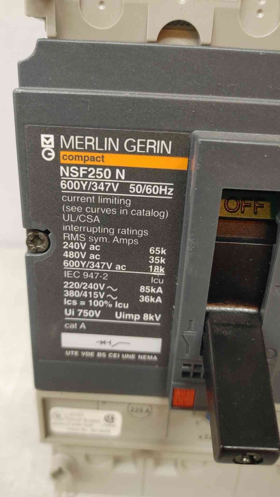 Merlin Gerin NSF250 N 225A 3 Pole Circuit Breaker