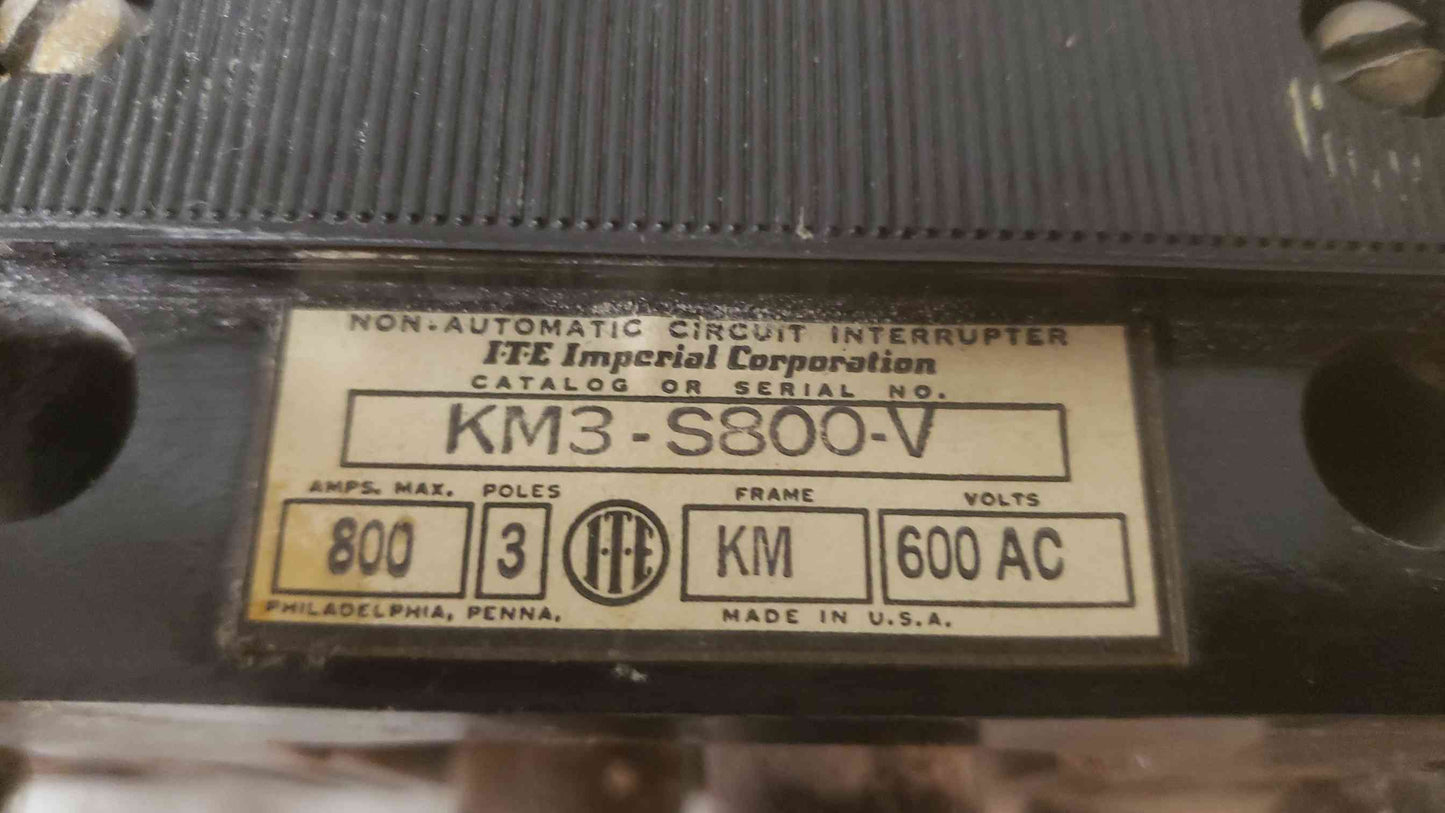 I-T-E 800A 3 Pole 600VAC KM3-S800-V (SKU: 109591)