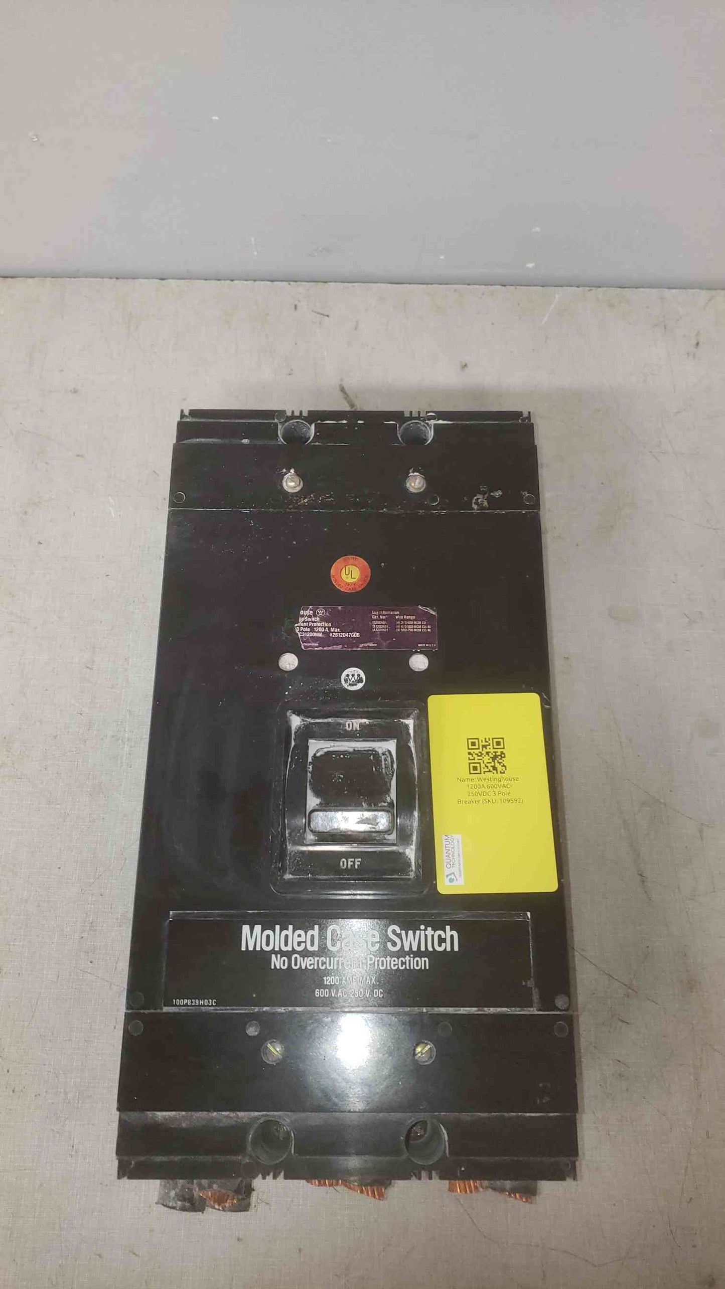 Westinghouse 1200A 600VAC-250VDC 3 Pole Breaker (SKU: 109592)