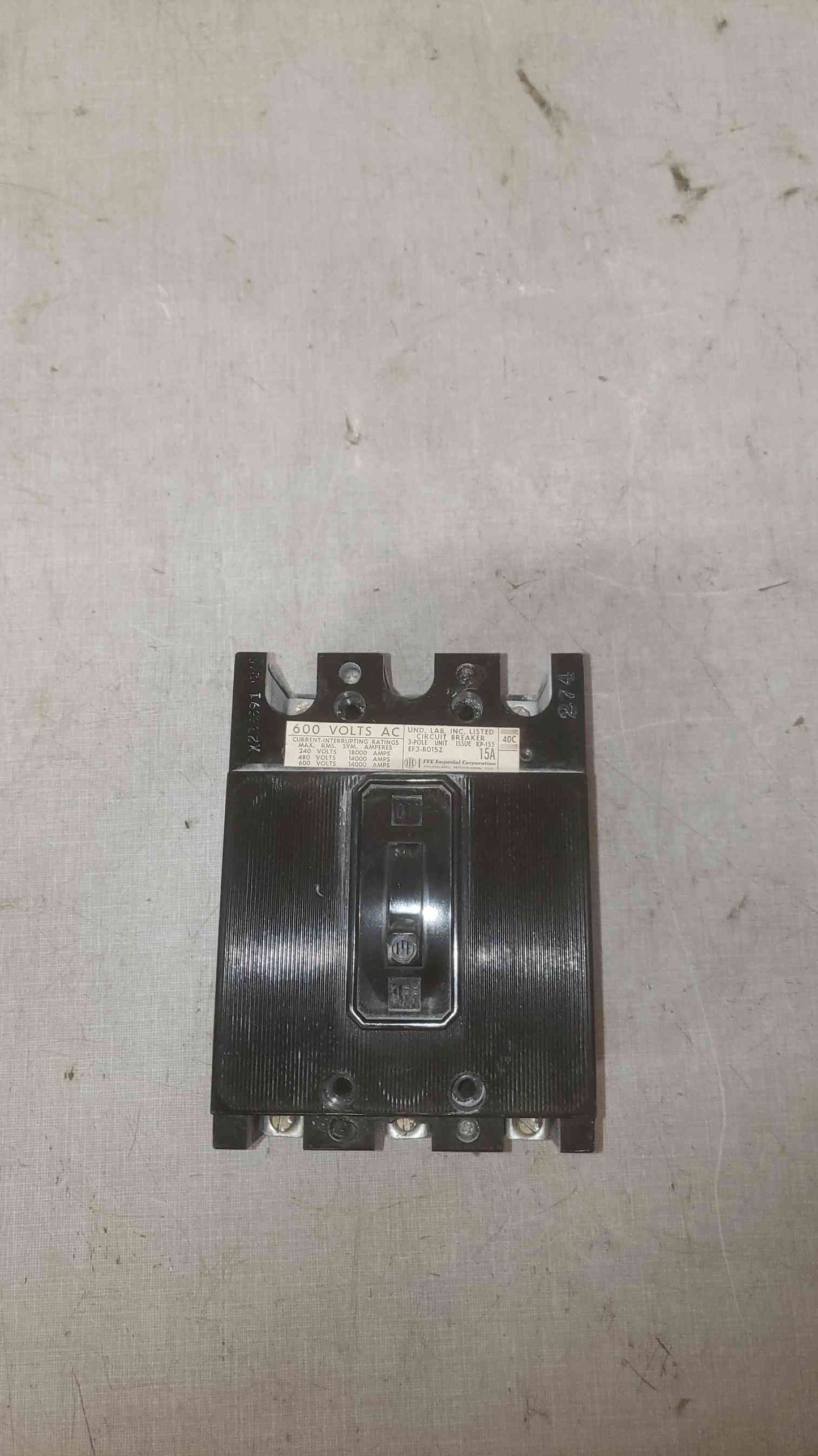 I-T-E 15A 600VAC 3 Pole Breaker EF3-B015Z (SKU: 109596)
