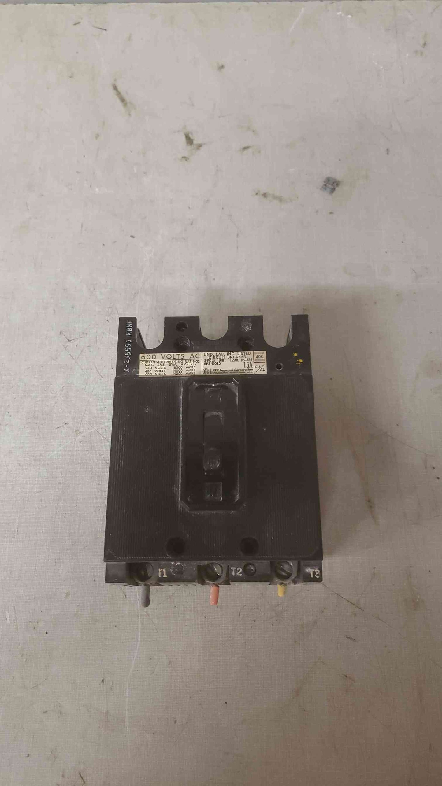 I-T-E 15A 600VAC 3 Pole Breaker EF3-B015 (SKU: 109597)
