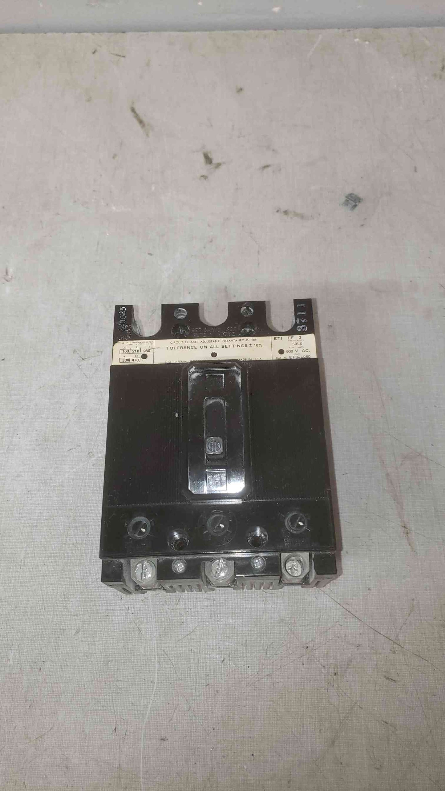 I-T-E 50A 600VAC 3 Pole Breaker EF3-L050 (SKU: 109599)
