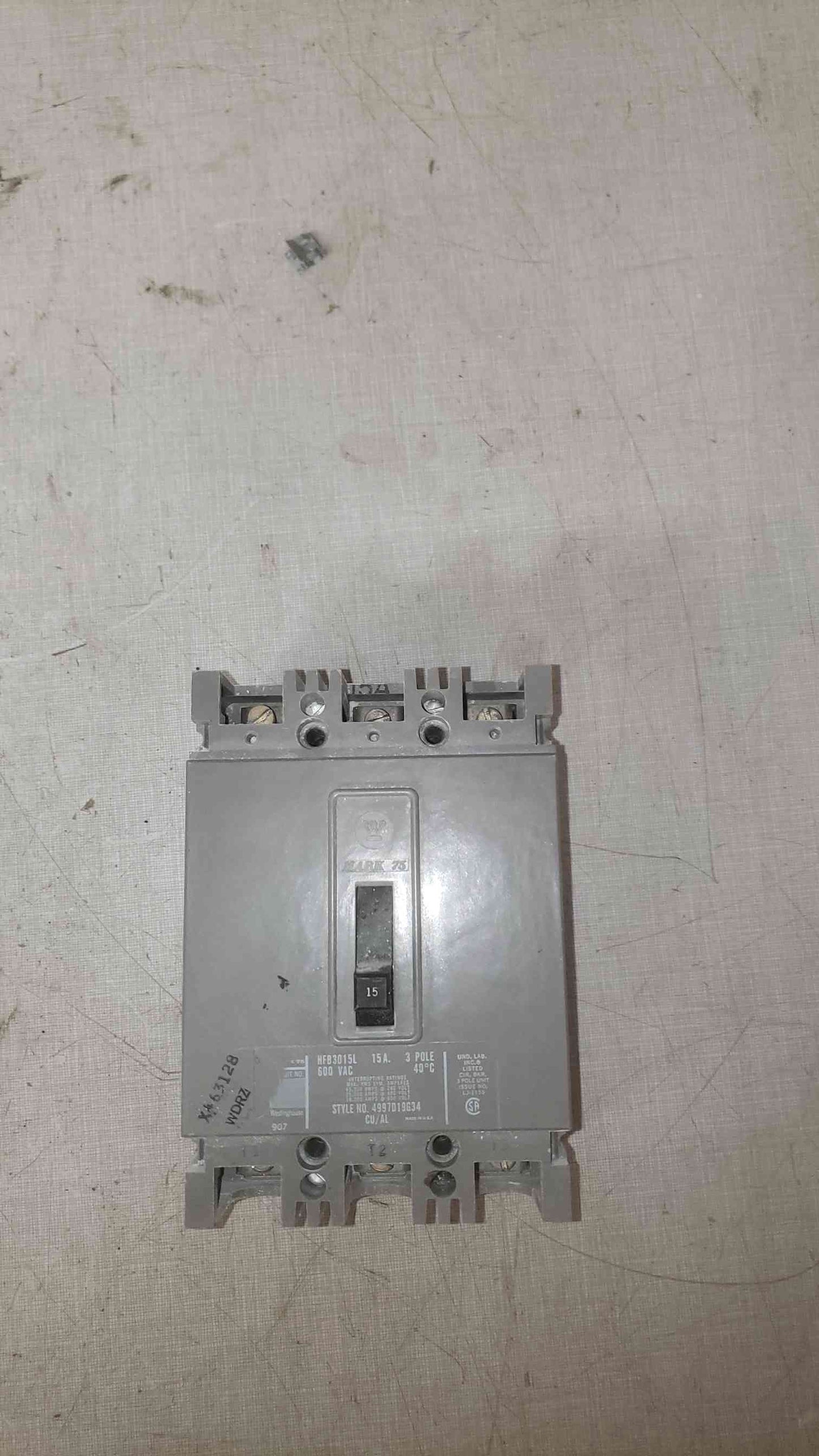 Westinghouse 15A 600VAC 3 Pole Breaker HFB3015L (SKU: 109606)