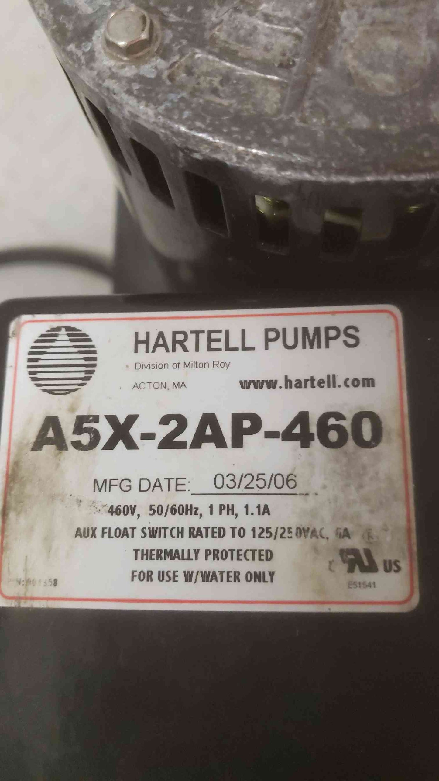 Hartell Pumps 460V 1PH 1.1A Water Pump A5X-2AP-460 (SKU: 109644)