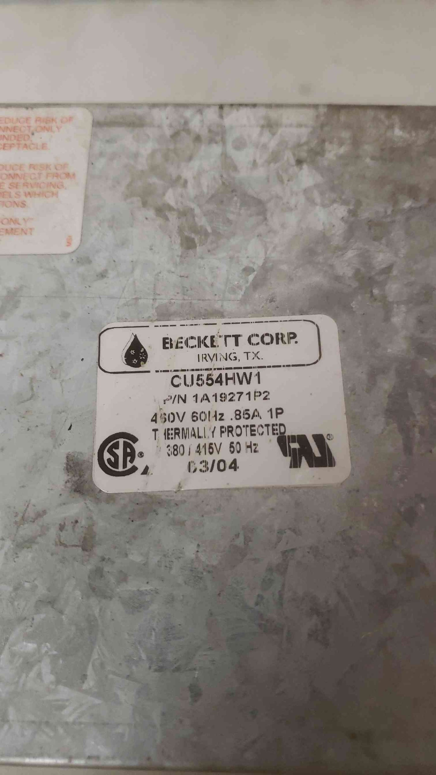 Beckett Corp. 460V .85A 1P Pump CU554HW1 (SKU: 109646)