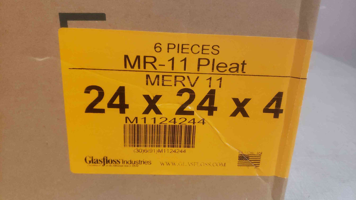 NEW Box of 6 Glasfloss 24x24x4 Merv 11 MR-11 Pleat M1124244 (SKU: 109870)